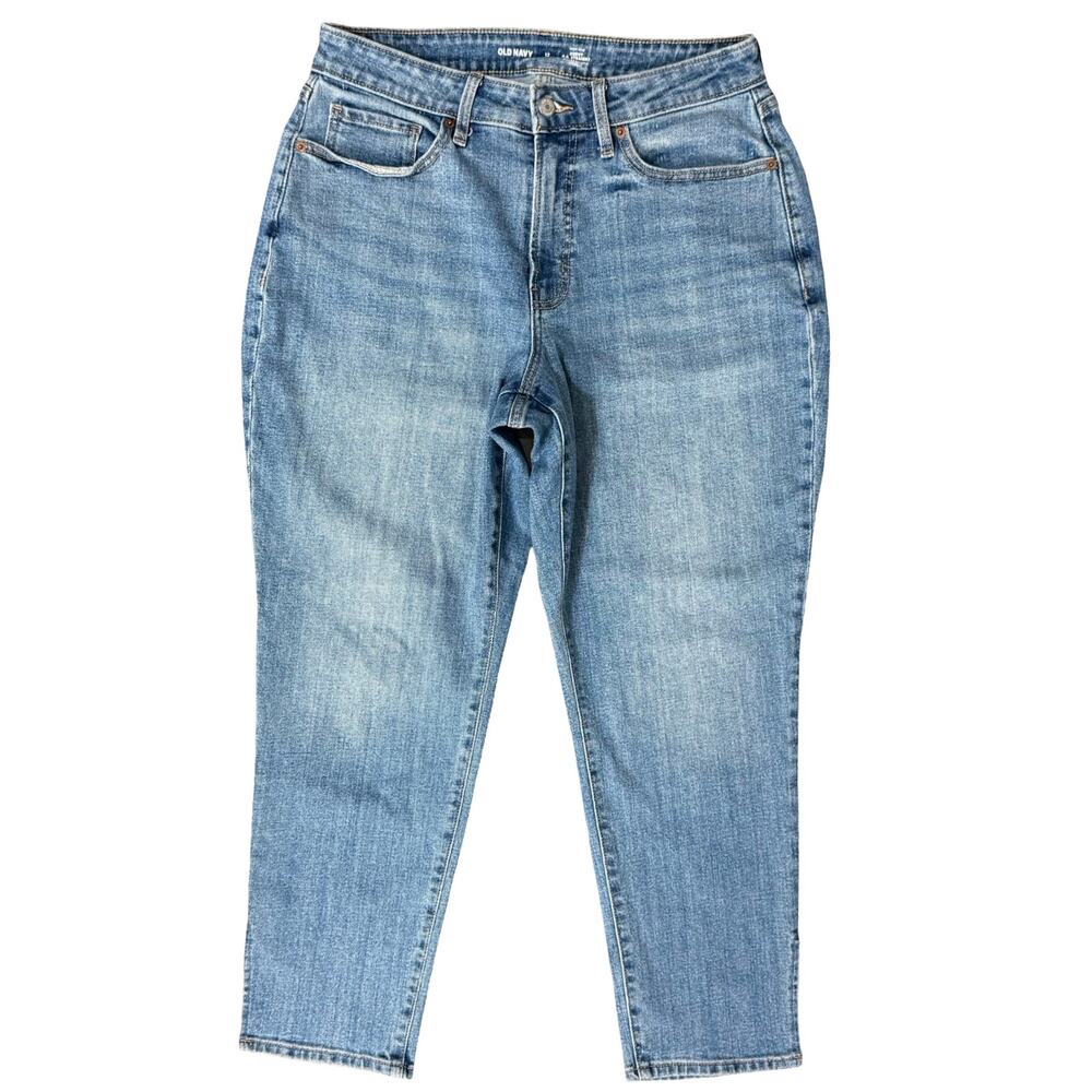 Old Navy High Rise Medium Wash Blue Split Hem Curvy OG Straight Jeans sz 12 NEW